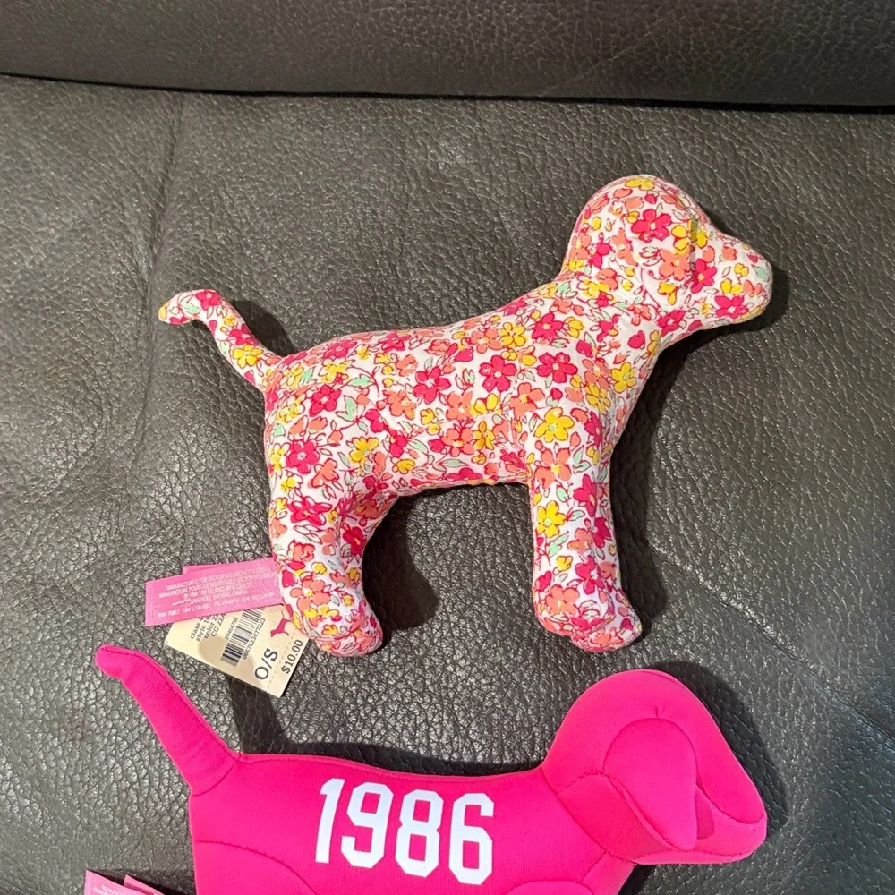 Victoria secret pink set of two stuffed dogs in hot pink and floral - Picture 5 of 7